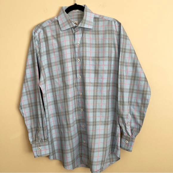 Peter Millar Other - Peter Millar Men's Shirt Button Down Blue Black Pink Plaid 100% Cotton Size M